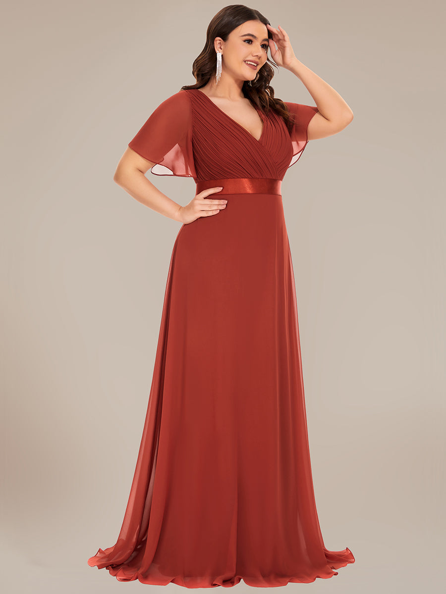 Robe mariage invitée Grande Taille Empire avec Manches Flottantes #Couleur_Vermillon