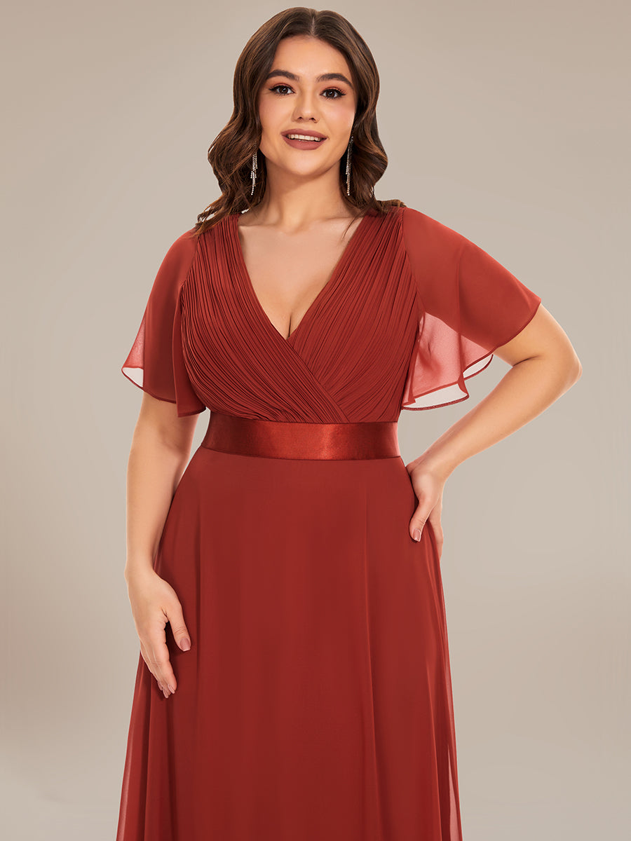 Robe mariage invitée Grande Taille Empire avec Manches Flottantes #Couleur_Vermillon