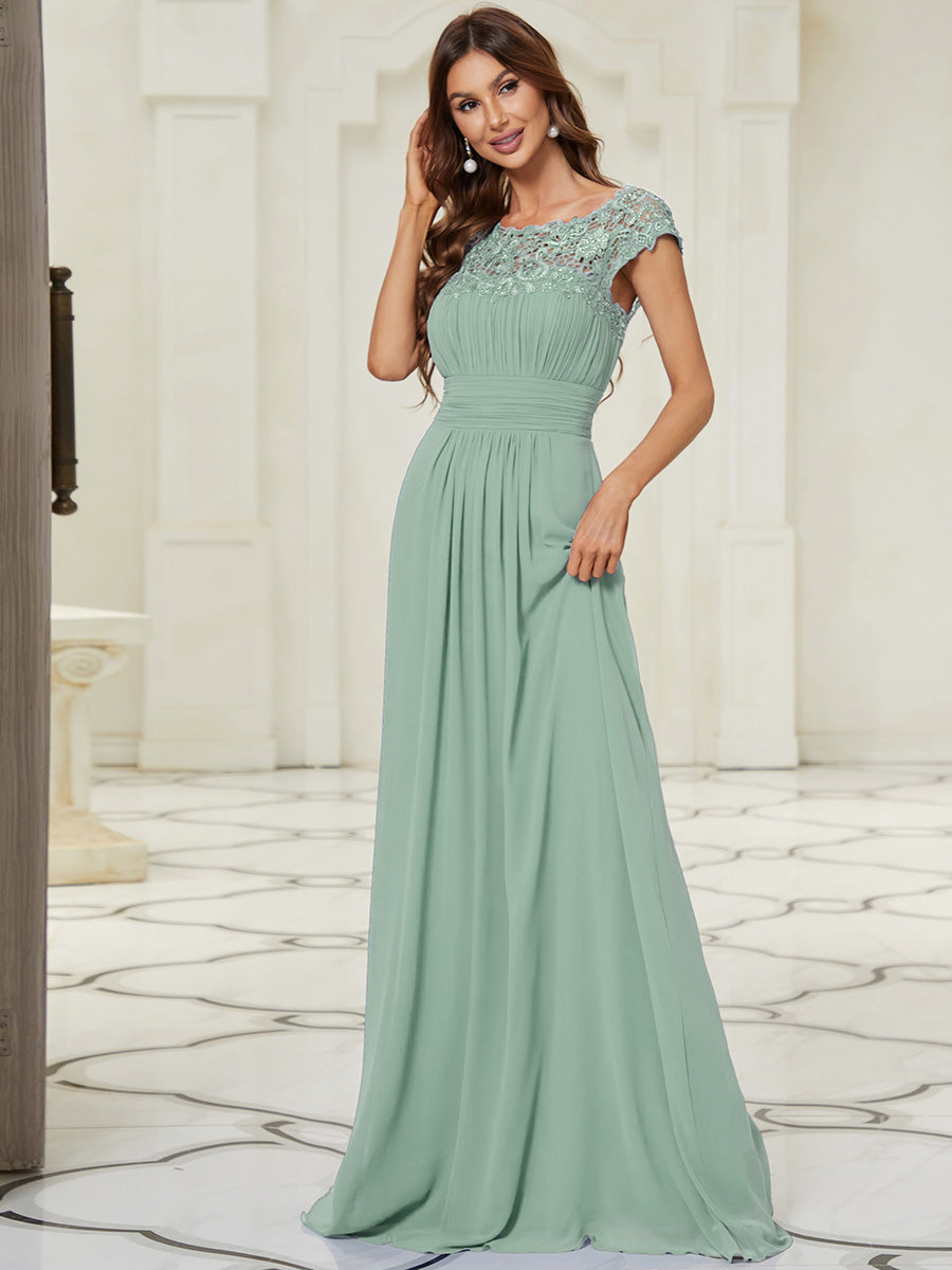 Robe de demoiselle d'honneur Maxi longue à taille Empire A Line #Couleur_Menthe Verte