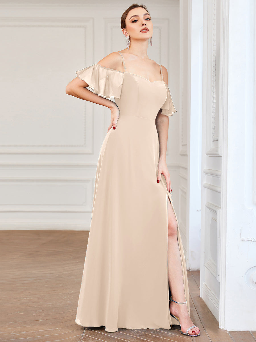 Taille personnalisée Robe de soirée sexy à épaules dénudées et à encolure en V #Couleur_Blush