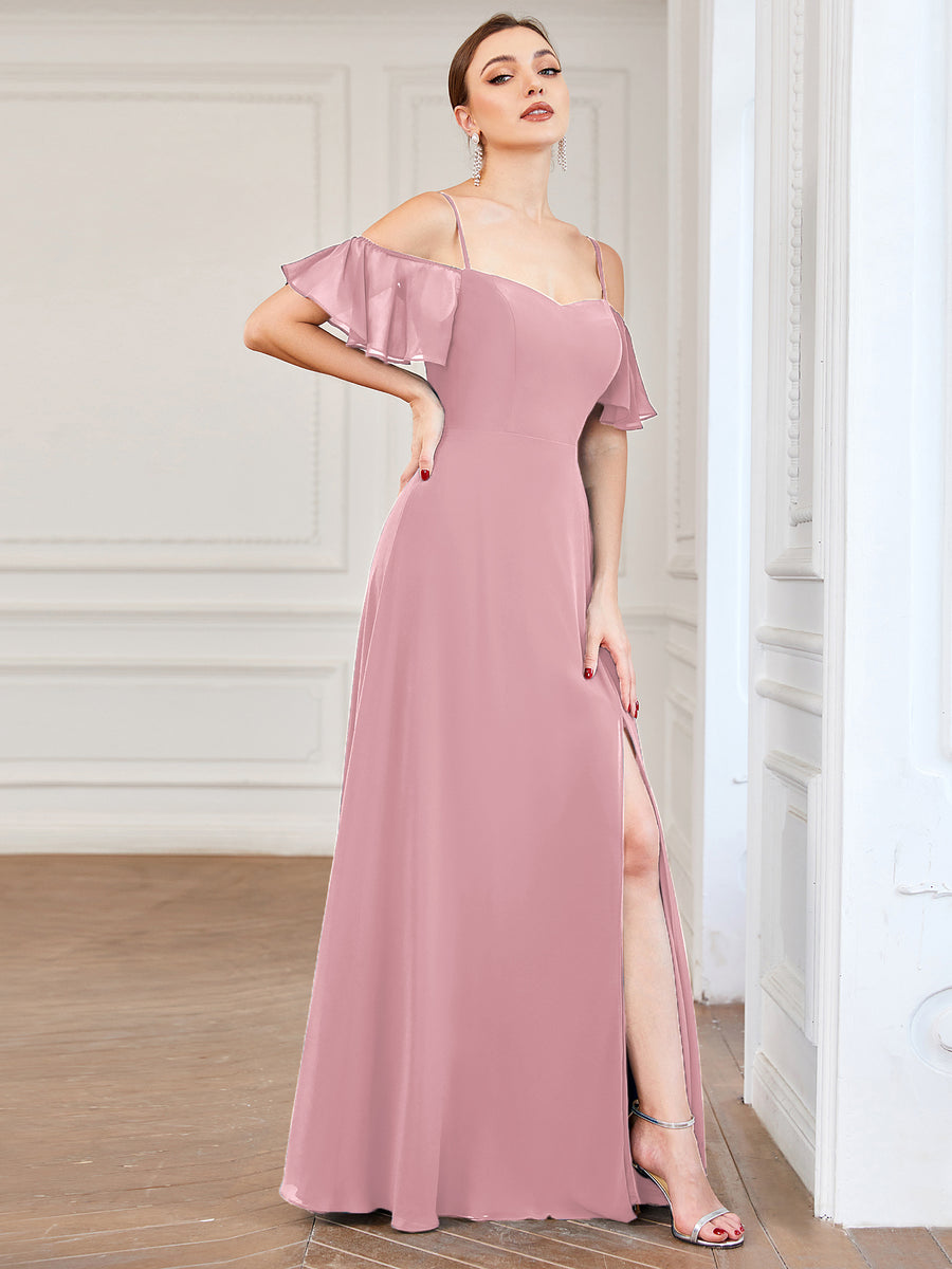 Taille personnalisée Robe de soirée sexy à épaules dénudées et à encolure en V #Couleur_Rose fumee