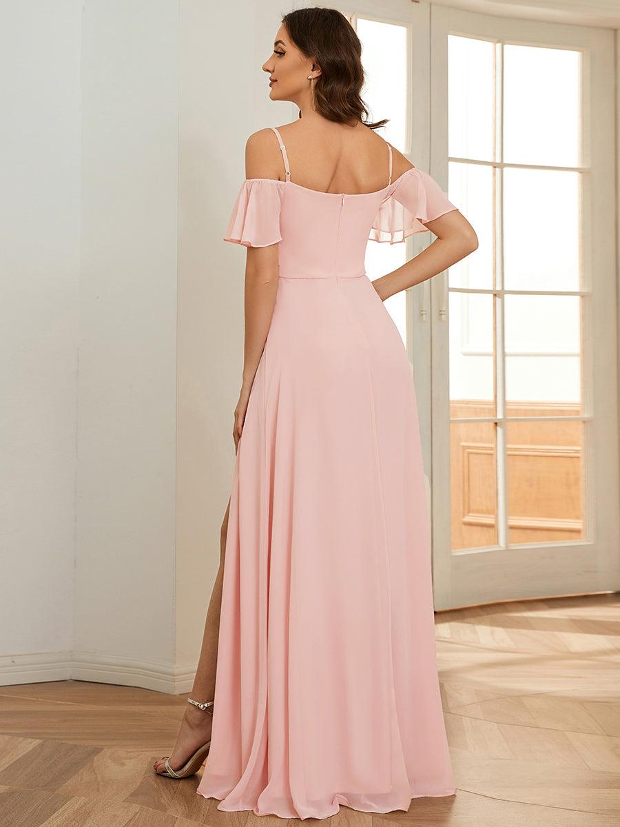 Robe Demoiselle d'Honneur sexy à épaules dénudées et à encolure en V #Couleur_Rose