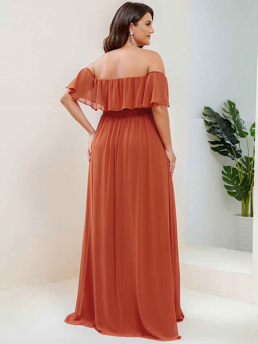 Robe Demoiselle d'Honneur belle Longue Fendue à épaules Dénudées #Couleur_Burnt orange