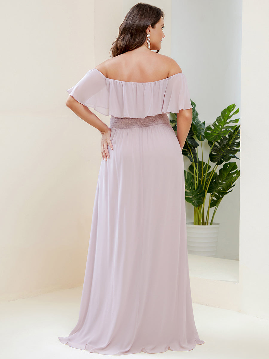 Robe de demoiselle d'honneur en mousseline à épaules dénudées et fente haute #Couleur_Lilas