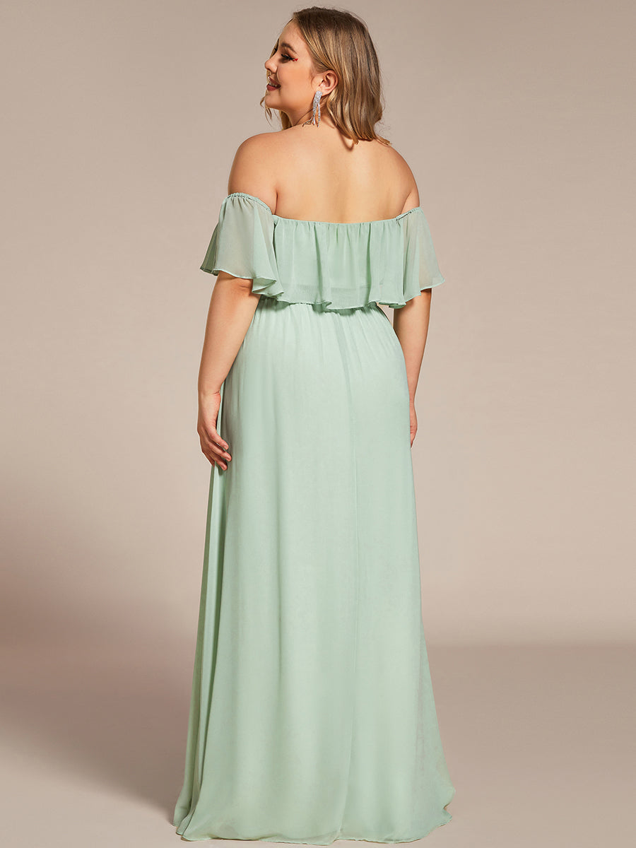 Robe de demoiselle d'honneur en mousseline à épaules dénudées et fente haute #Couleur_Menthe Verte