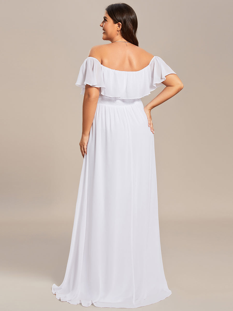 Robe de demoiselle d'honneur en mousseline à épaules dénudées et fente haute #Couleur_Blanc