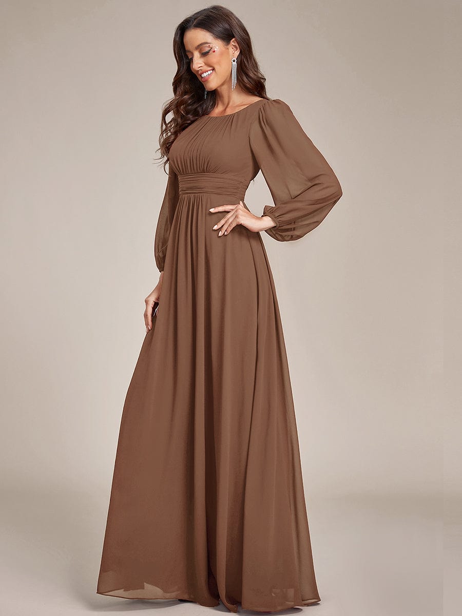 Robe de demoiselle d'honneur plissée à manches longues transparente de grande taille #Couleur_Marron