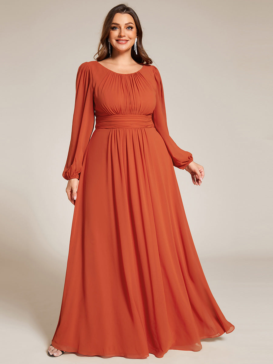 Robe demoiselle d'honneur en mousseline à taille haute Manches bouffantes #Couleur_Burnt Orange