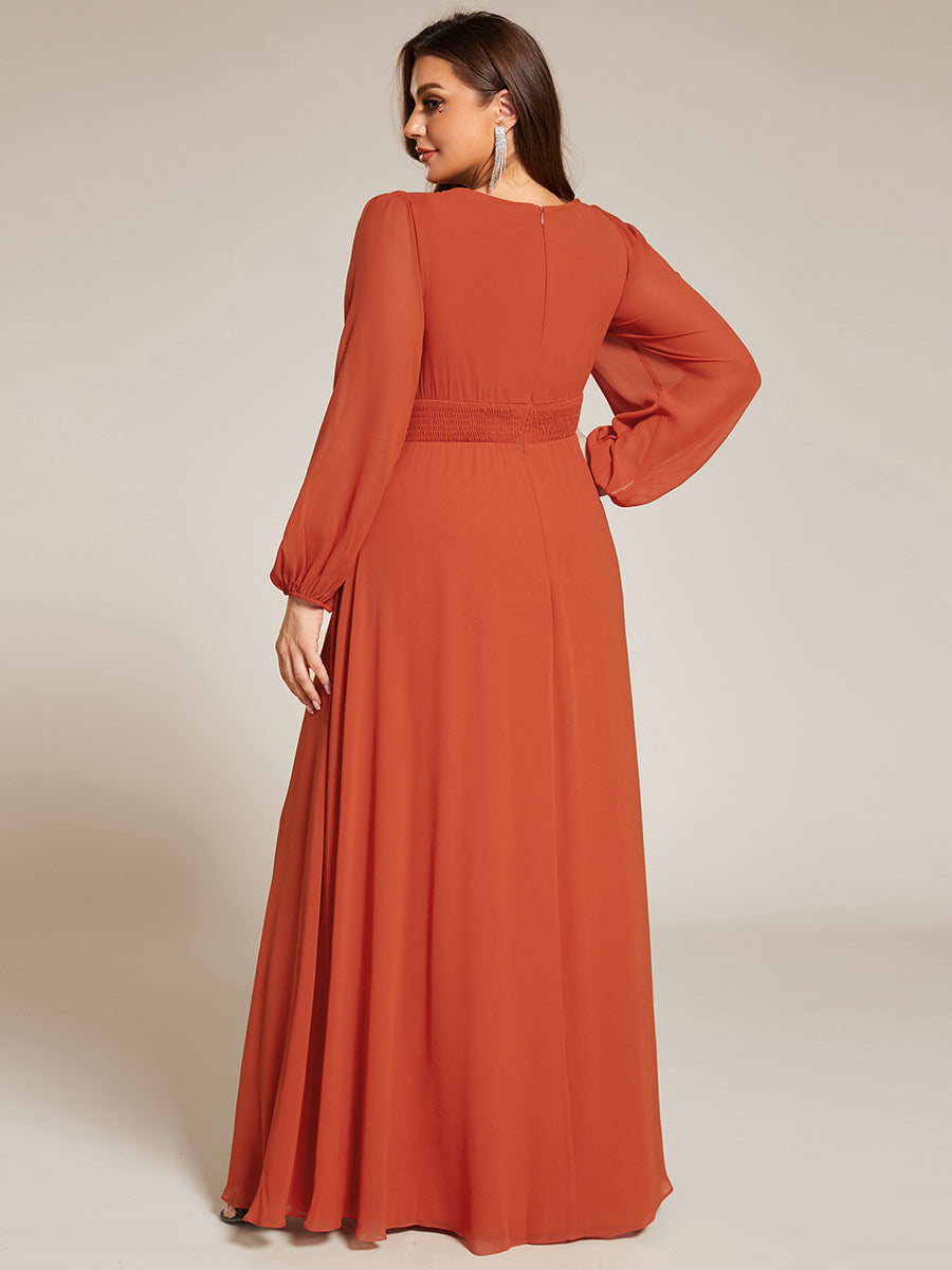 Robe demoiselle d'honneur en mousseline à taille haute Manches bouffantes #Couleur_Burnt Orange