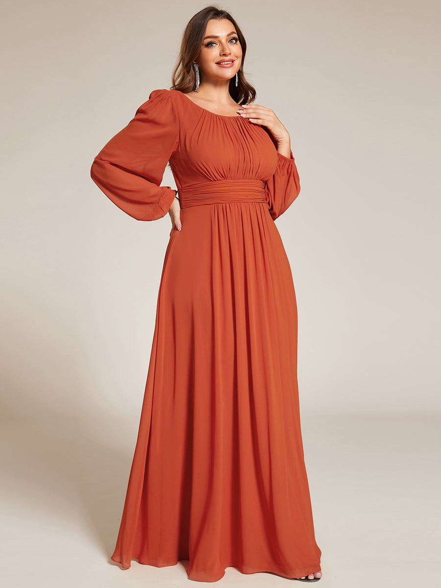 Robe demoiselle d'honneur en mousseline à taille haute Manches bouffantes #Couleur_Burnt Orange