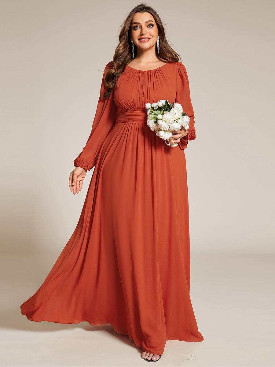 Robe demoiselle d'honneur en mousseline à taille haute Manches bouffantes #Couleur_Burnt Orange