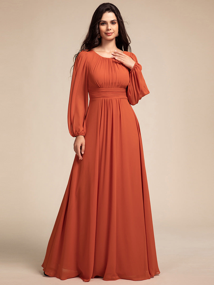 Robe demoiselle d'honneur en mousseline à taille haute Manches bouffantes #Couleur_Burnt Orange