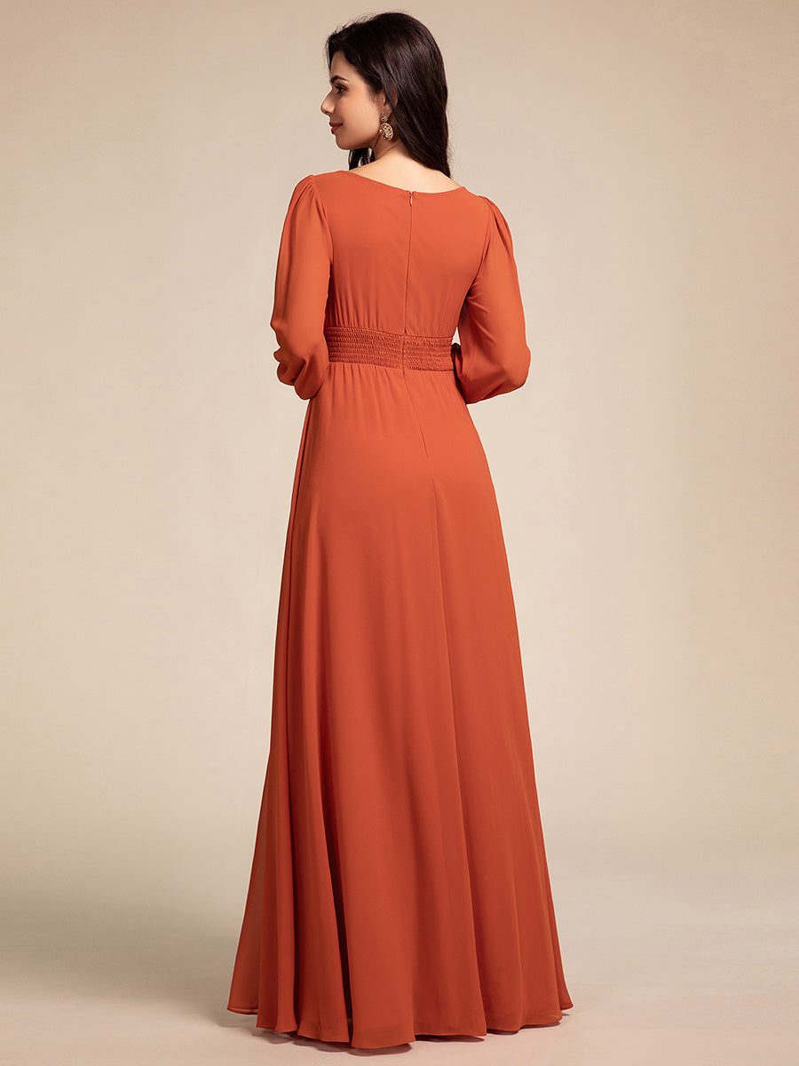 Robe demoiselle d'honneur en mousseline à taille haute Manches bouffantes #Couleur_Burnt Orange