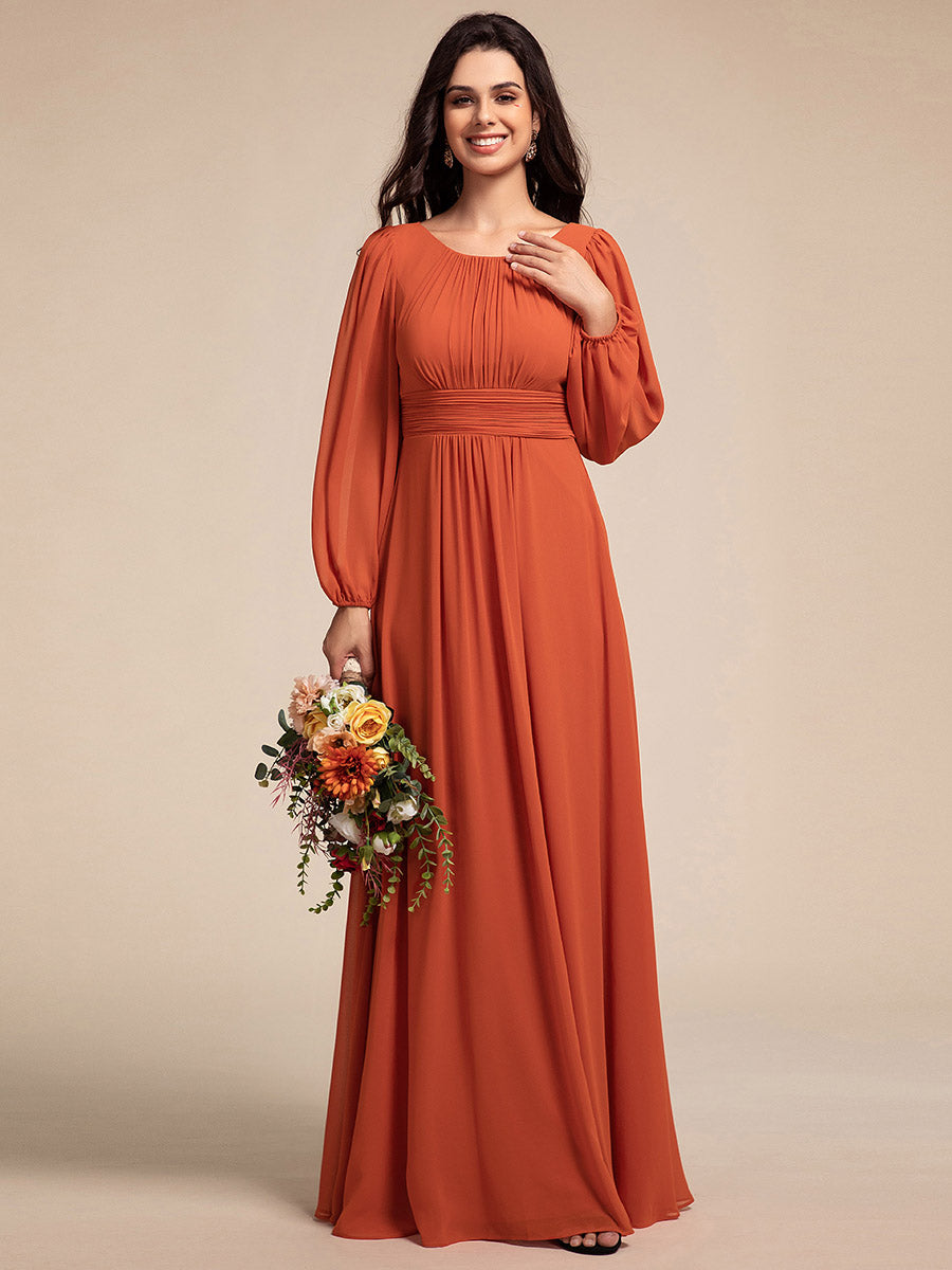 Robe demoiselle d'honneur en mousseline à taille haute Manches bouffantes #Couleur_Burnt Orange