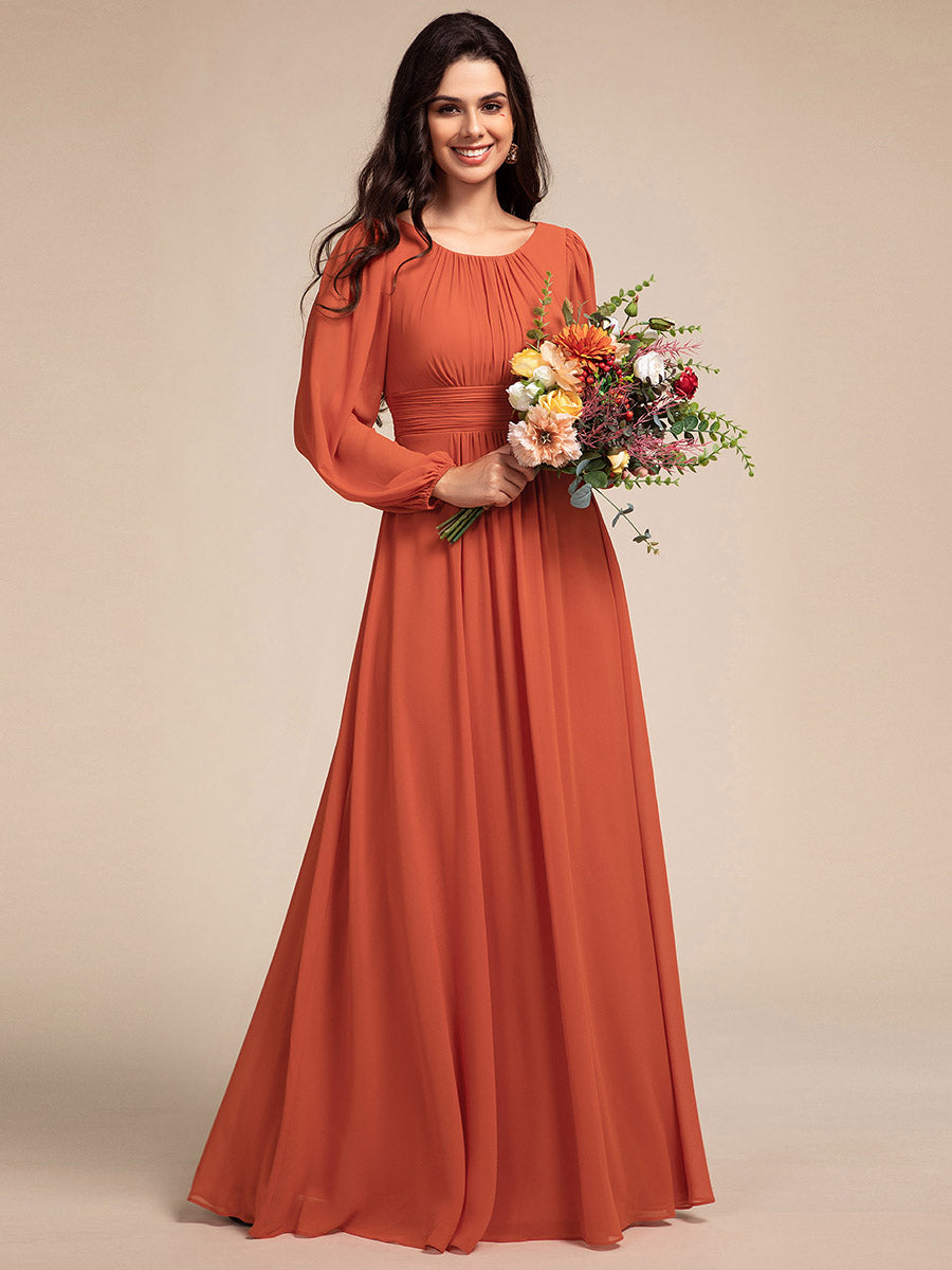 Robe demoiselle d'honneur en mousseline à taille haute Manches bouffantes #Couleur_Burnt Orange