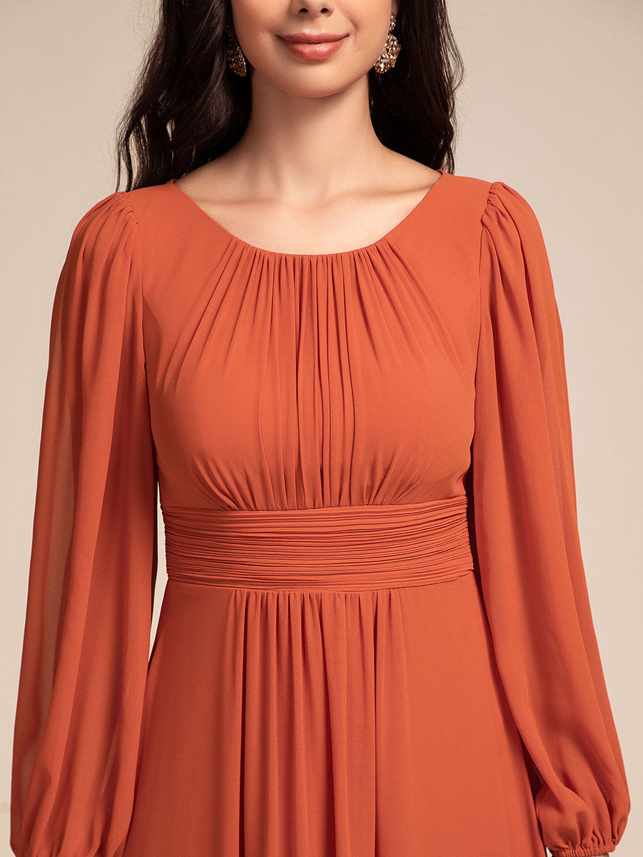 Robe demoiselle d'honneur en mousseline à taille haute Manches bouffantes #Couleur_Burnt Orange