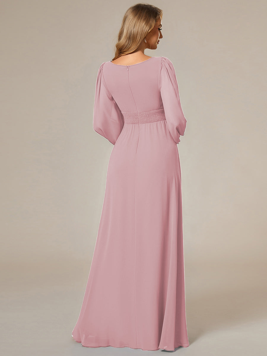 Taille personnalisée Robe demoiselle d'honneur en mousseline à taille haute Manches bouffantes #Couleur_Rose fumee