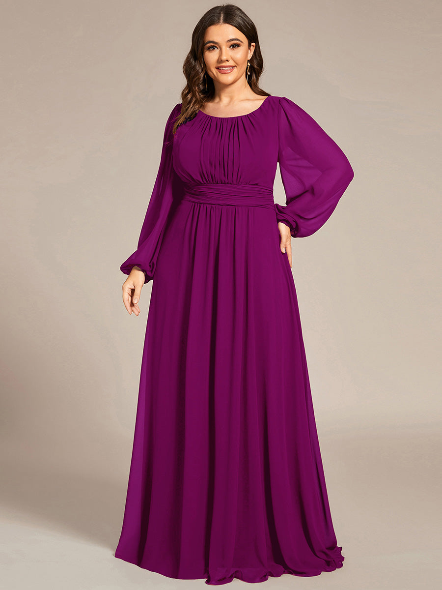 Taille personnalisée Robe demoiselle d'honneur en mousseline à taille haute Manches bouffantes #Couleur_Fuchsia