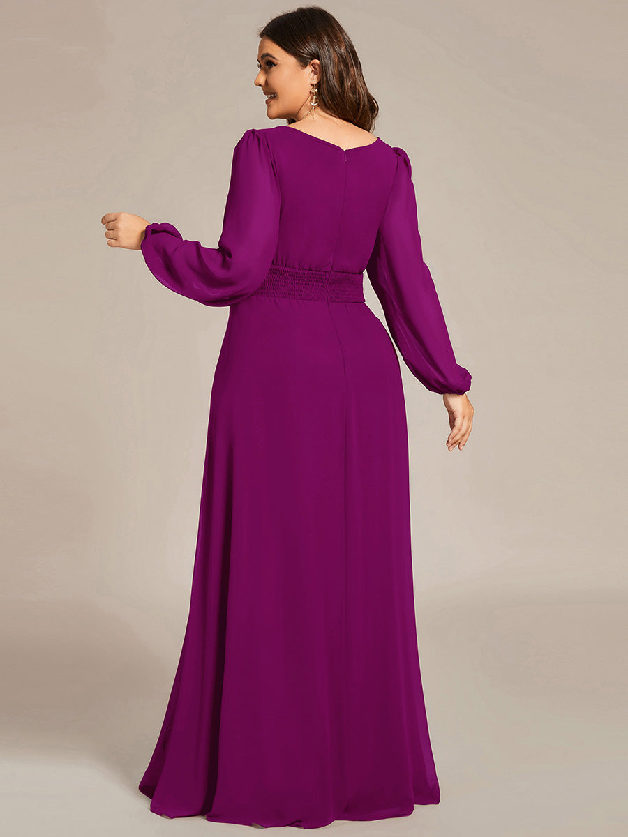 Robe demoiselle d'honneur en mousseline à taille haute Manches bouffantes #Couleur_Fuchsia