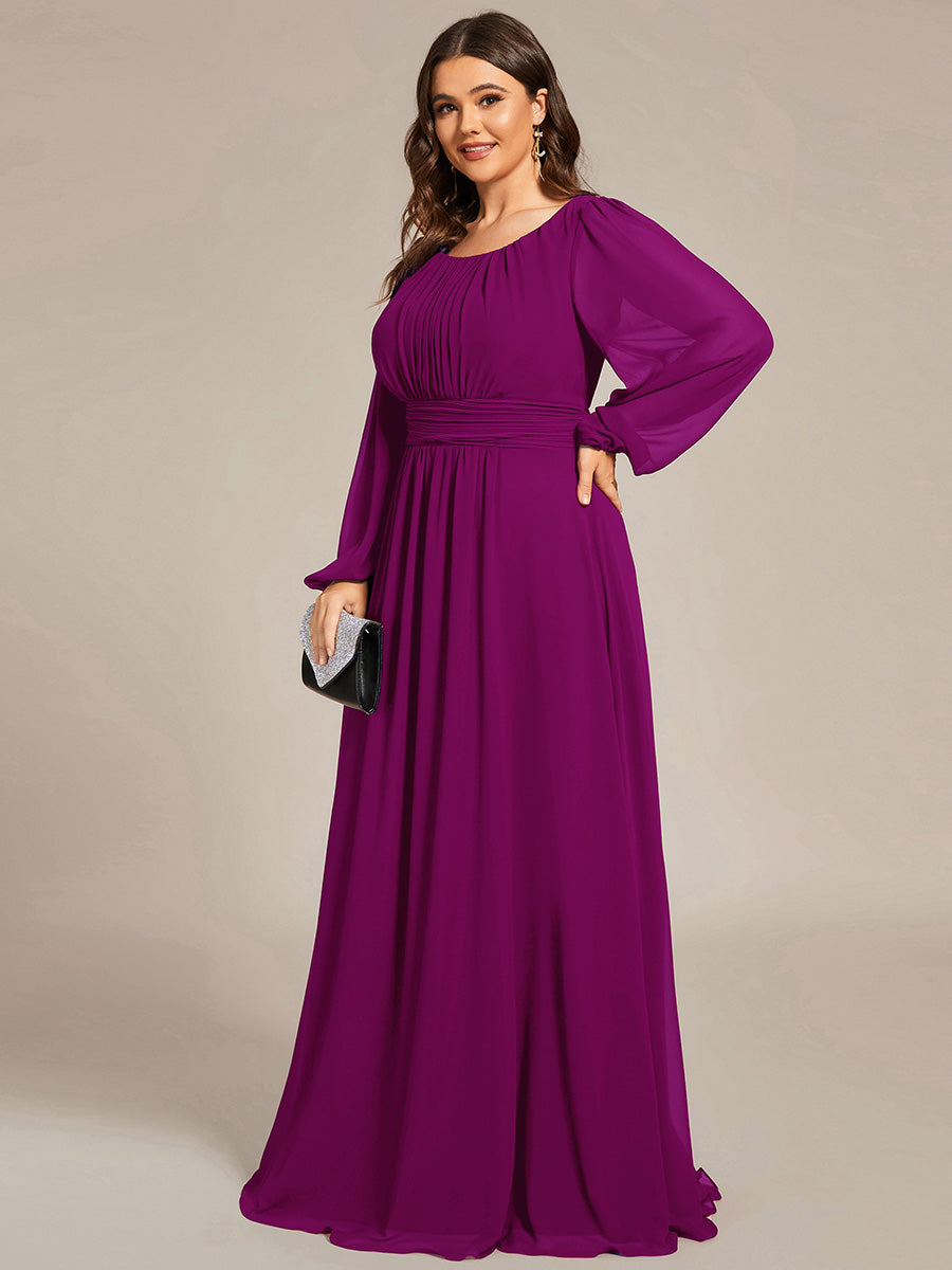 Robe demoiselle d'honneur en mousseline à taille haute Manches bouffantes #Couleur_Fuchsia