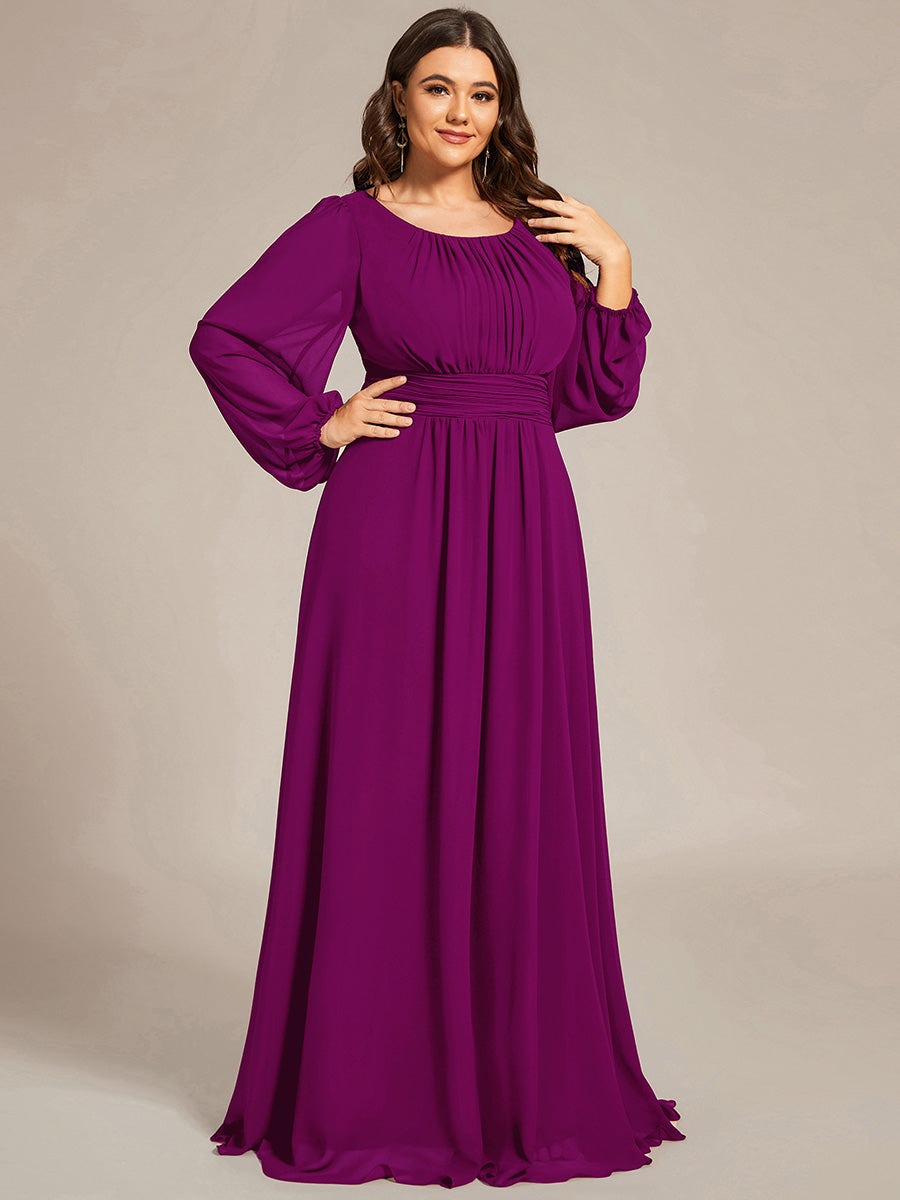 Robe demoiselle d'honneur en mousseline à taille haute Manches bouffantes #Couleur_Fuchsia