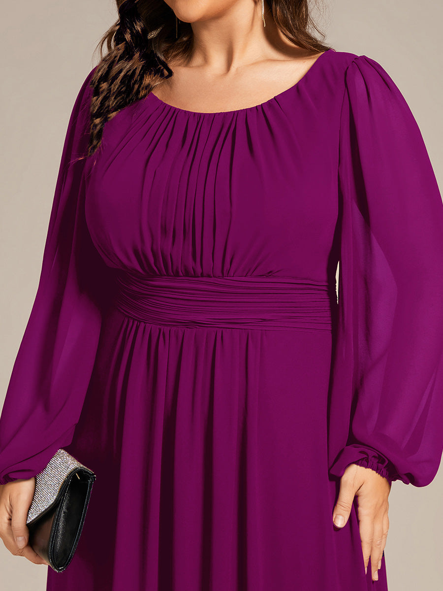 Robe demoiselle d'honneur en mousseline à taille haute Manches bouffantes #Couleur_Fuchsia