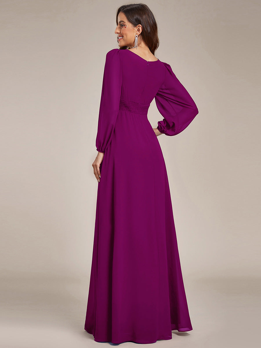 Robe demoiselle d'honneur en mousseline à taille haute Manches bouffantes #Couleur_Fuchsia