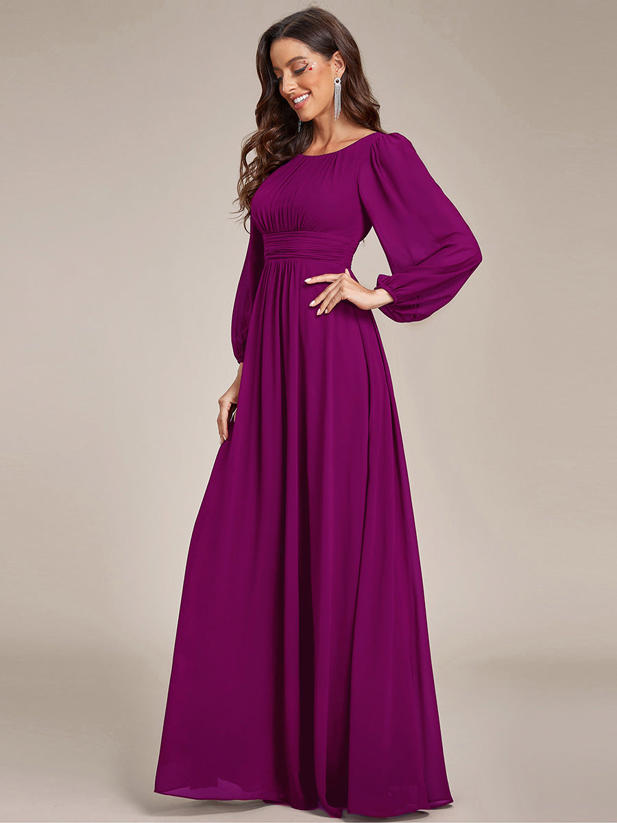 Robe demoiselle d'honneur en mousseline à taille haute Manches bouffantes #Couleur_Fuchsia