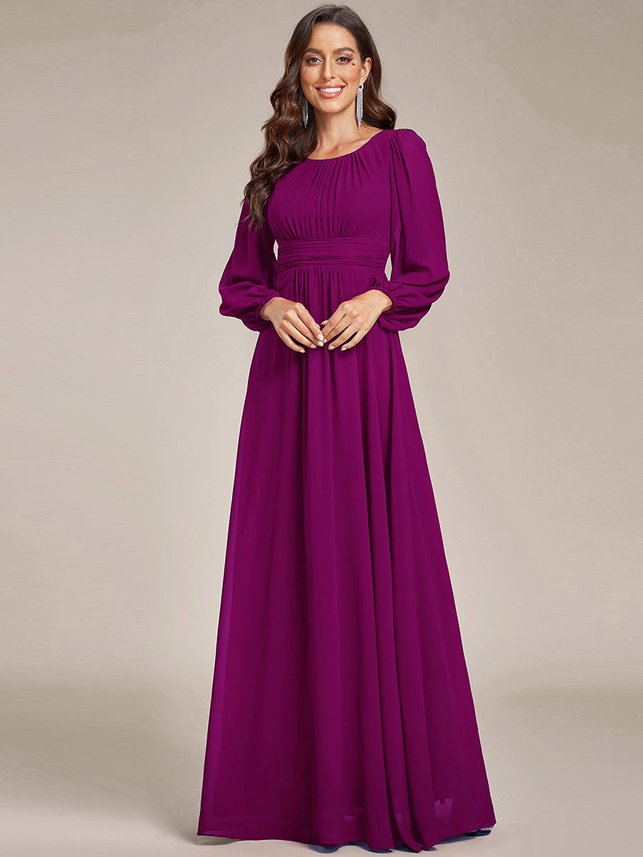 Robe demoiselle d'honneur en mousseline à taille haute Manches bouffantes #Couleur_Fuchsia