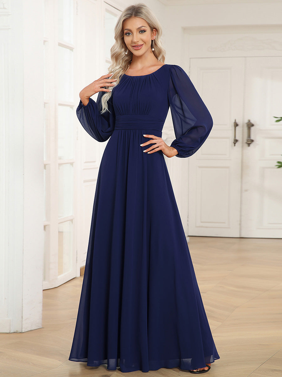 Taille personnalisée Robe demoiselle d'honneur en mousseline à taille haute Manches bouffantes #Couleur_Bleu Marine