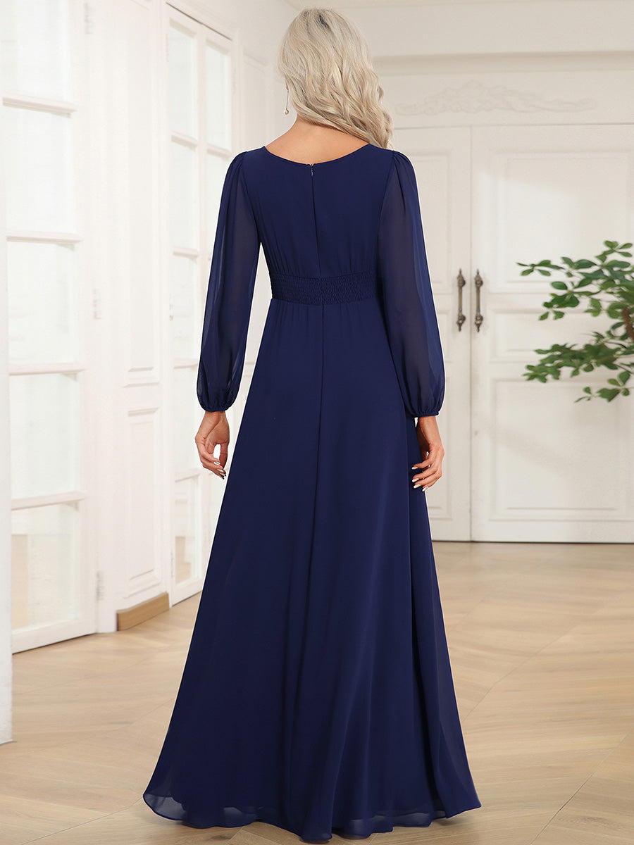 Taille personnalisée Robe demoiselle d'honneur en mousseline à taille haute Manches bouffantes #Couleur_Bleu Marine