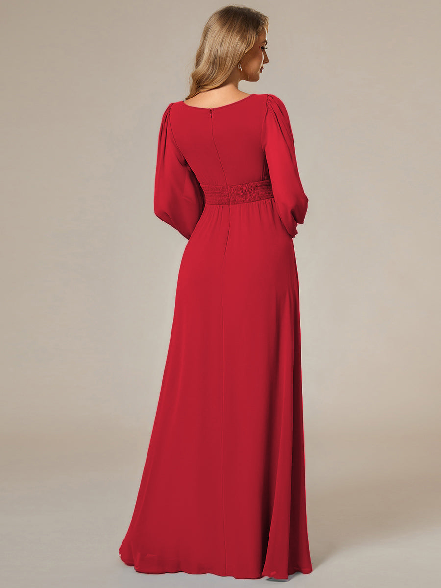 Taille personnalisée Robe demoiselle d'honneur en mousseline à taille haute Manches bouffantes #Couleur_Rouge