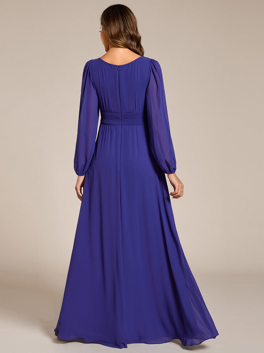 Taille personnalisée Robe demoiselle d'honneur en mousseline à taille haute Manches bouffantes #Couleur_Bleu Saphir