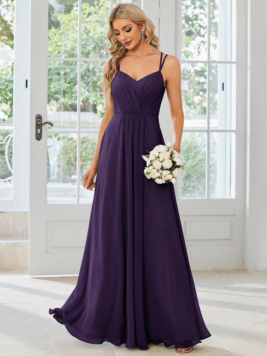 Robe demoiselle d'honneur mousseline et dentelle dos nu bretelles fines #Couleur_Violet Fonce