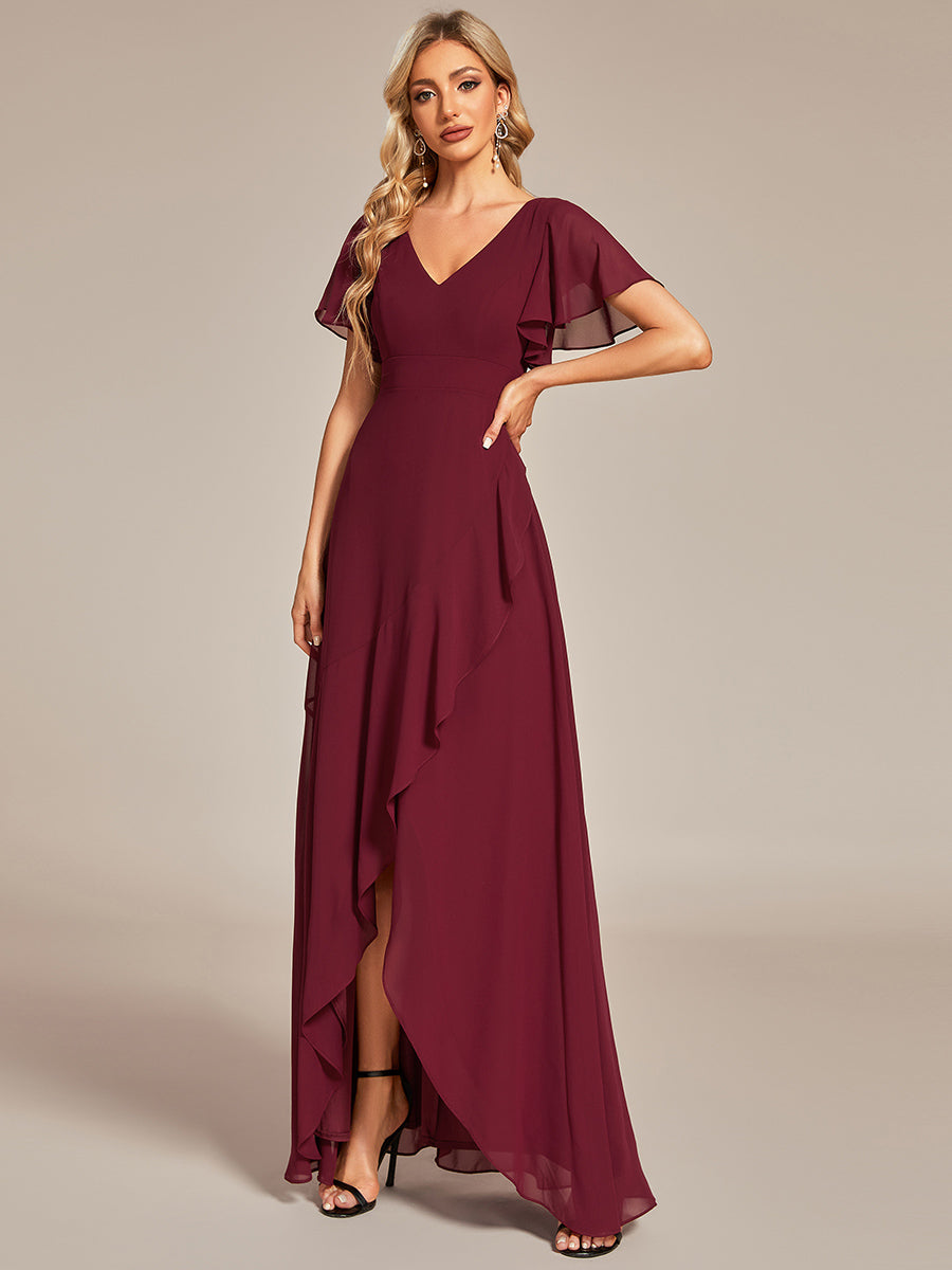 Robe demoiselle d'honneur Mousseline Ourlet en feuille de lotus Charmante #Couleur_Bordeaux