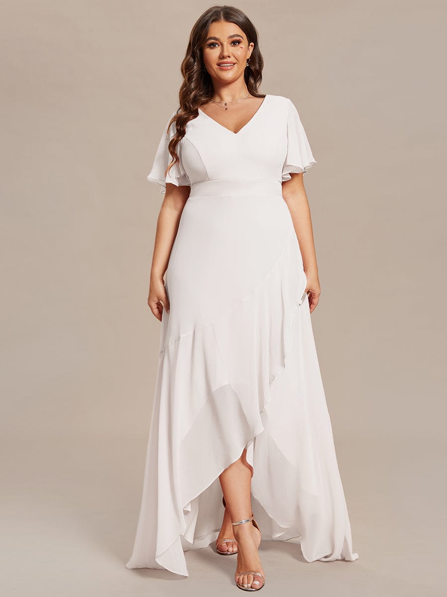 Robe demoiselle d'honneur mousseline élégante Manches lotus grande taille #Couleur_Blanc