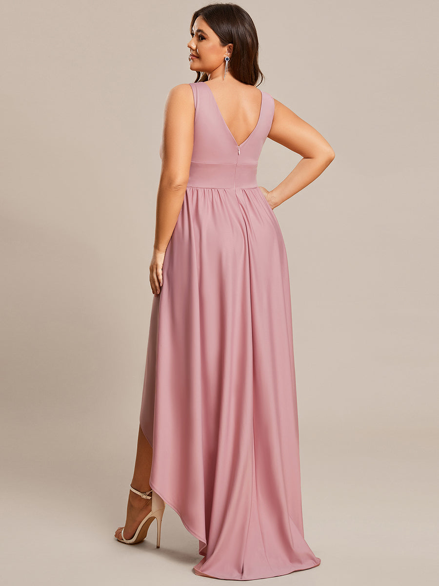 Robe de soirée longue au sol à taille empire et à encolure en V #Couleur_Rose fumee