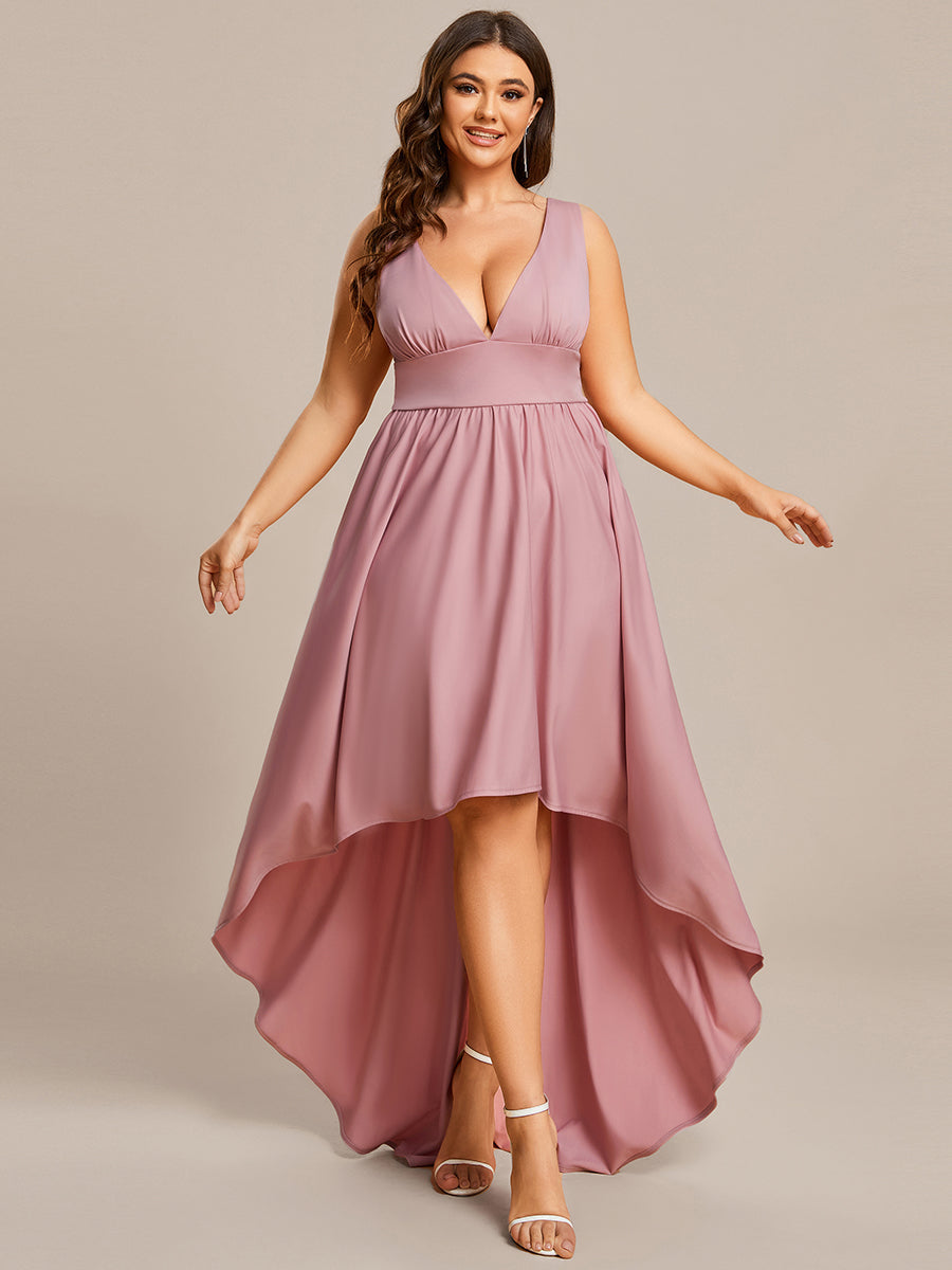 Robe de Bal Demoiselle d'Honneur longue au sol à taille empire et à encolure en V #Couleur_Rose fumee