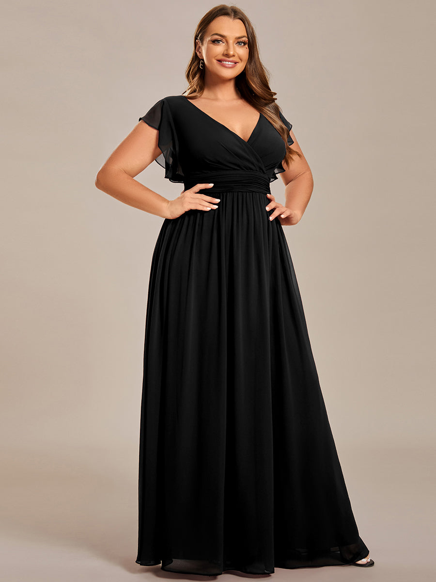 Robe demoiselle d'honneur Curvy mousseline manches plissées avec découpe au dos #Couleur_Noir