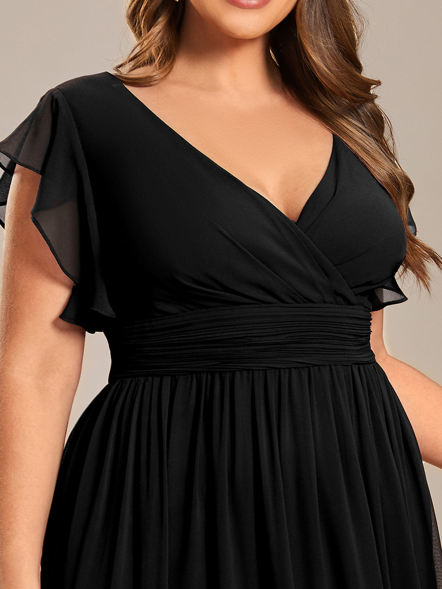 Robe demoiselle d'honneur Curvy mousseline manches plissées avec découpe au dos #Couleur_Noir