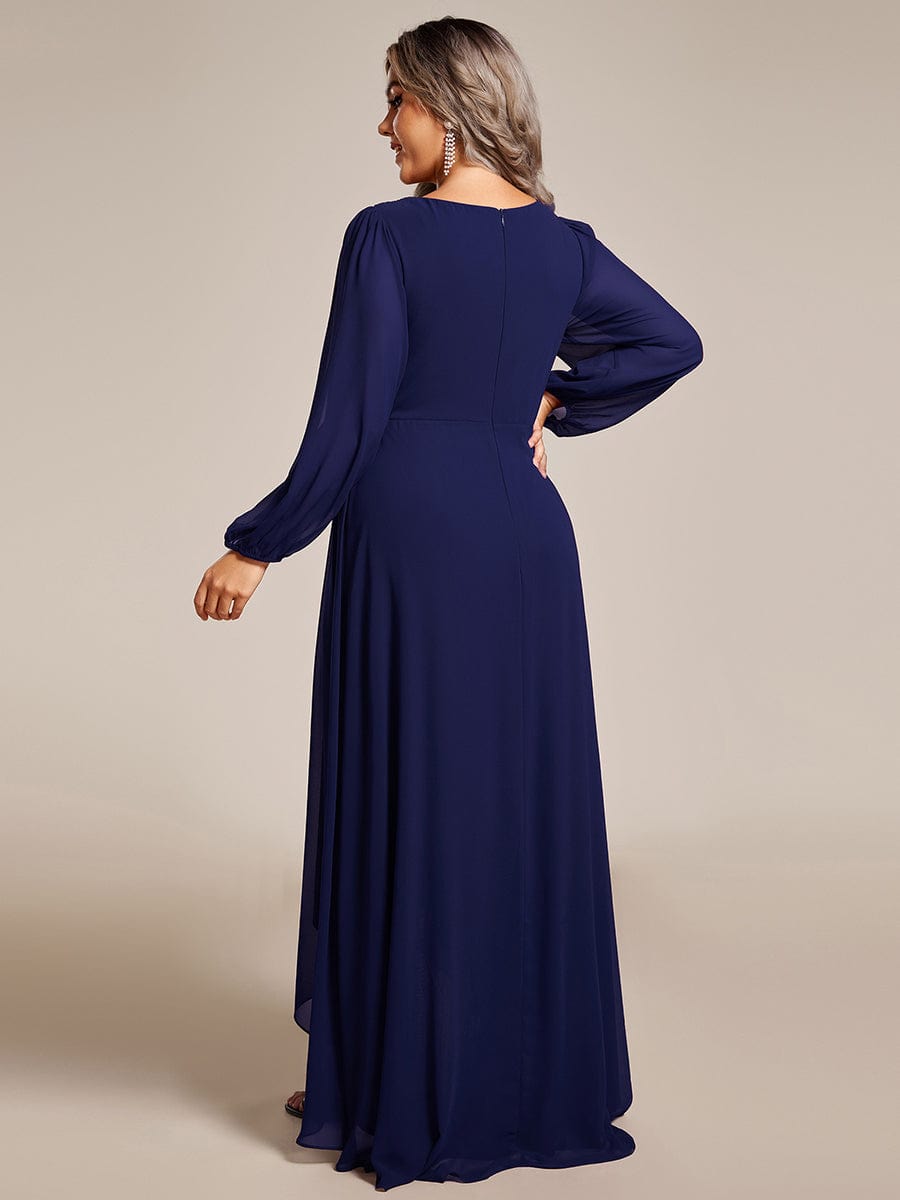 Charmante Robe De Demoiselle D'honneur Plissée À Manches Lanternes En Mousseline De Soie Et Taille Haute #Couleur_Bleu Marine