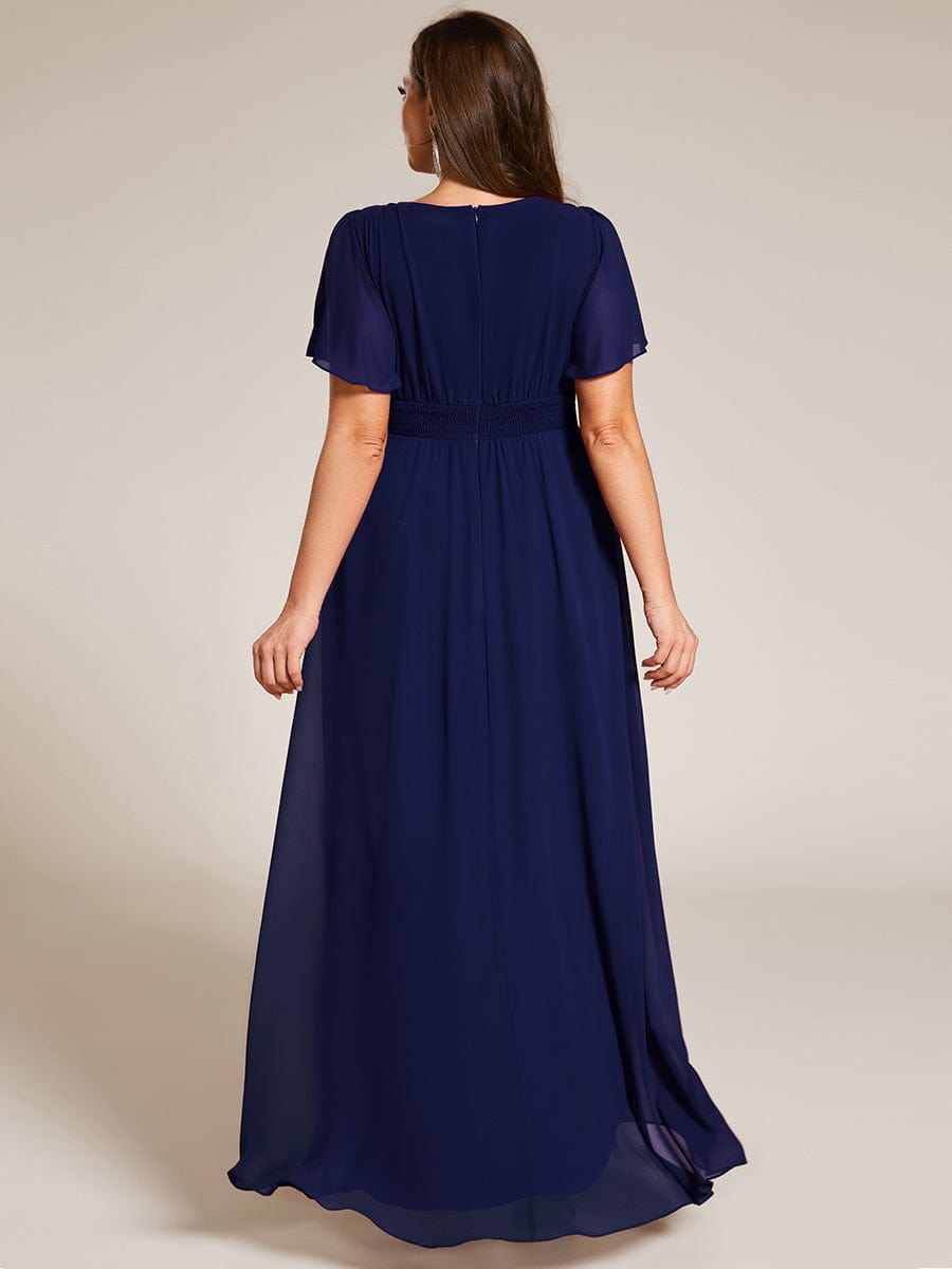 Robe de demoiselle d'honneur en mousseline à col rond grande taille #Couleur_Bleu Marine