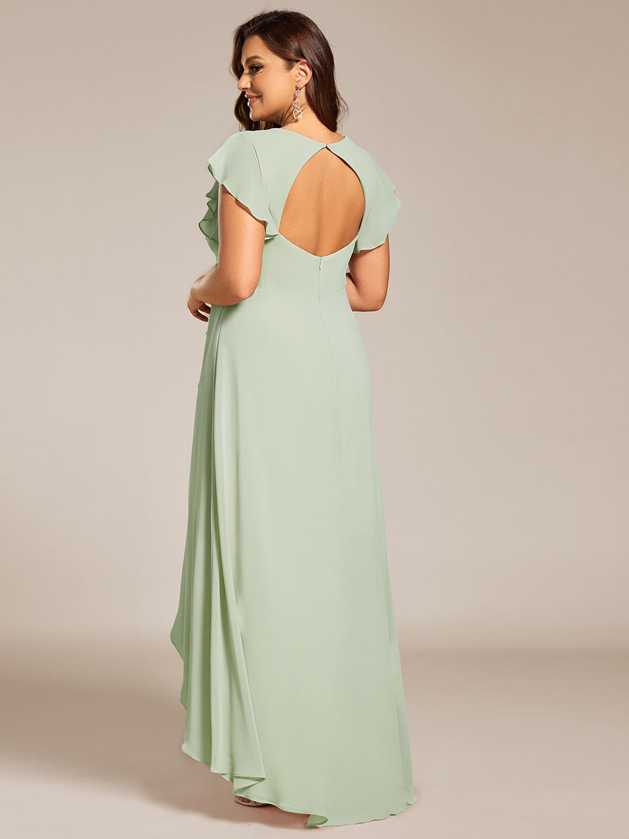 Robe de demoiselle d'honneur grande taille en mousseline de soie avec manches à volants #Couleur_Menthe Verte