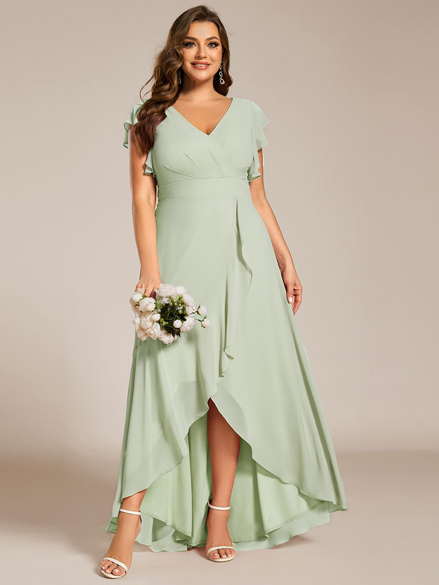 Robe de demoiselle d'honneur grande taille en mousseline de soie avec manches à volants #Couleur_Menthe Verte