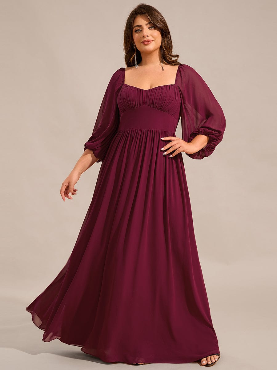 Robe de demoiselle d'honneur en mousseline de soie à col en cœur #Couleur_Bordeaux