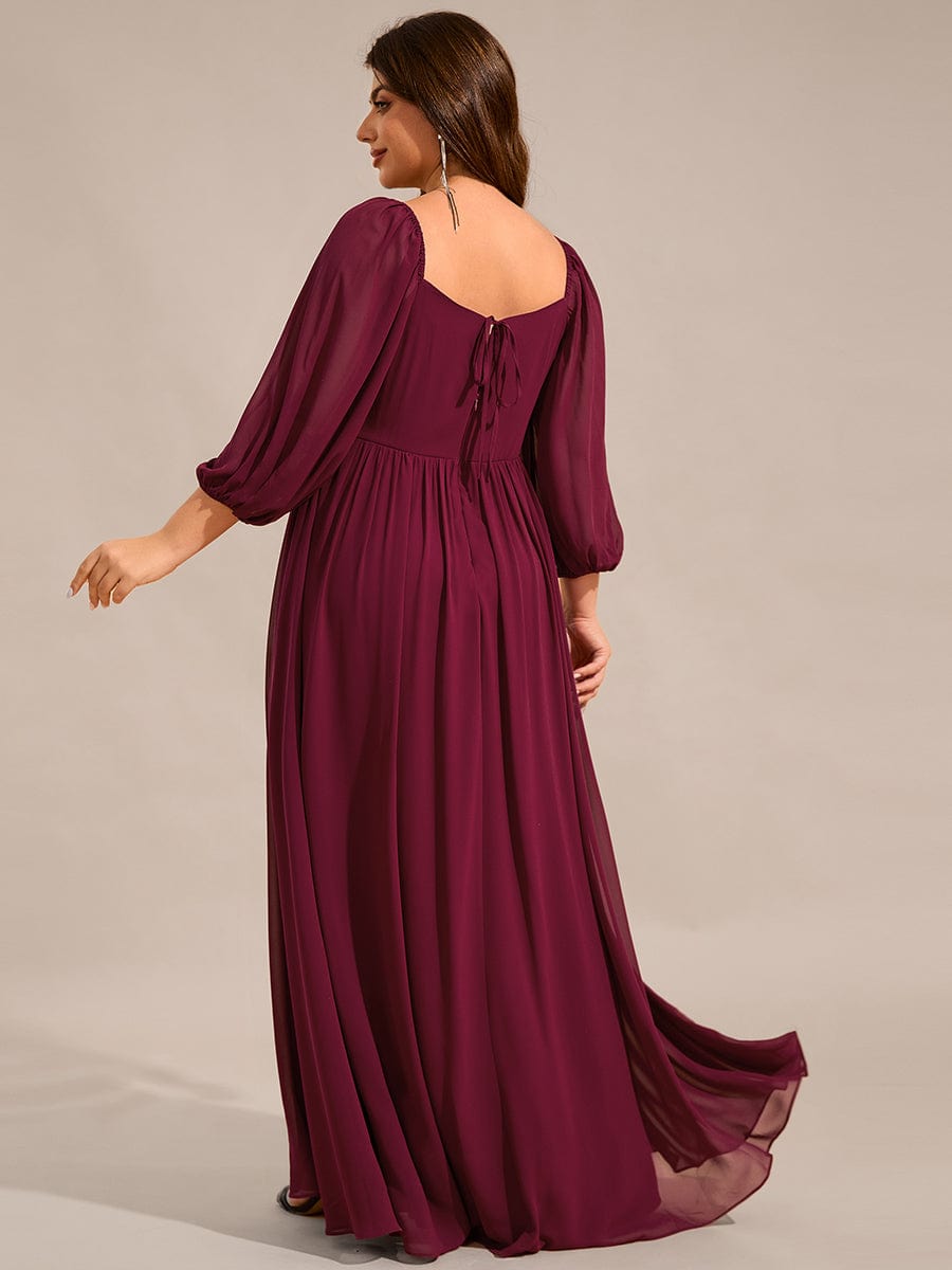 Robe de demoiselle d'honneur en mousseline de soie à col en cœur #Couleur_Bordeaux