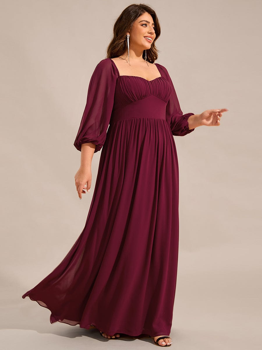 Robe de demoiselle d'honneur en mousseline de soie à col en cœur #Couleur_Bordeaux