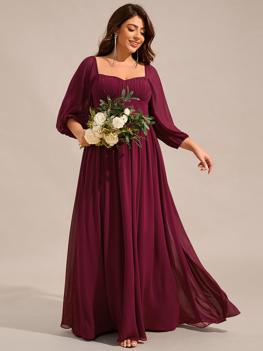 Robe de demoiselle d'honneur grande taille en mousseline à manches 3/10 et lacets #Couleur_Bordeaux