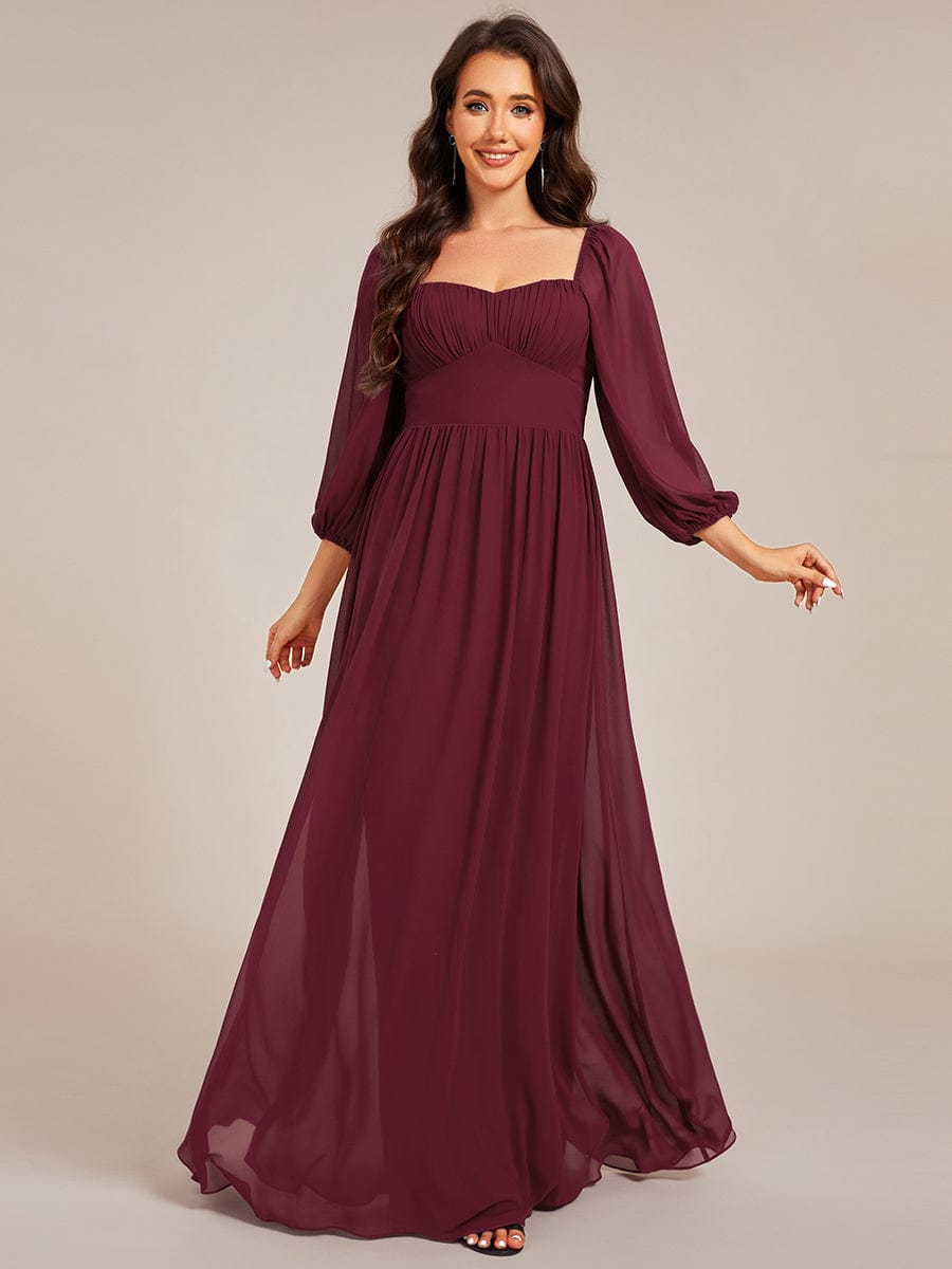 Robe de demoiselle d'honneur en mousseline de soie à col en cœur #Couleur_Bordeaux