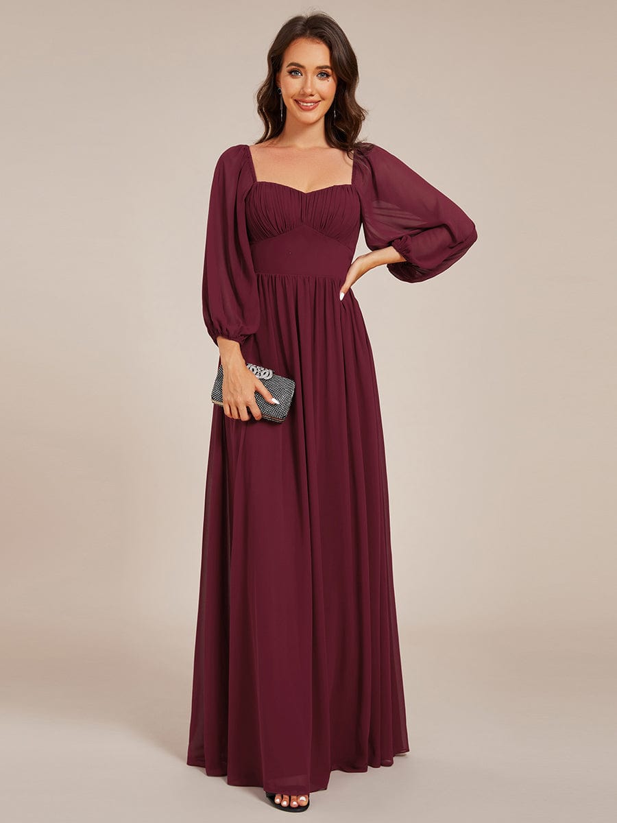 Robe de demoiselle d'honneur en mousseline de soie à col en cœur #Couleur_Bordeaux